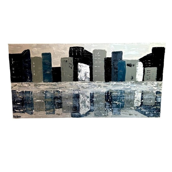 NWT Original Artwork Acrylic on Canvas 10 x 20” City On the lake - Picture 1 of 16